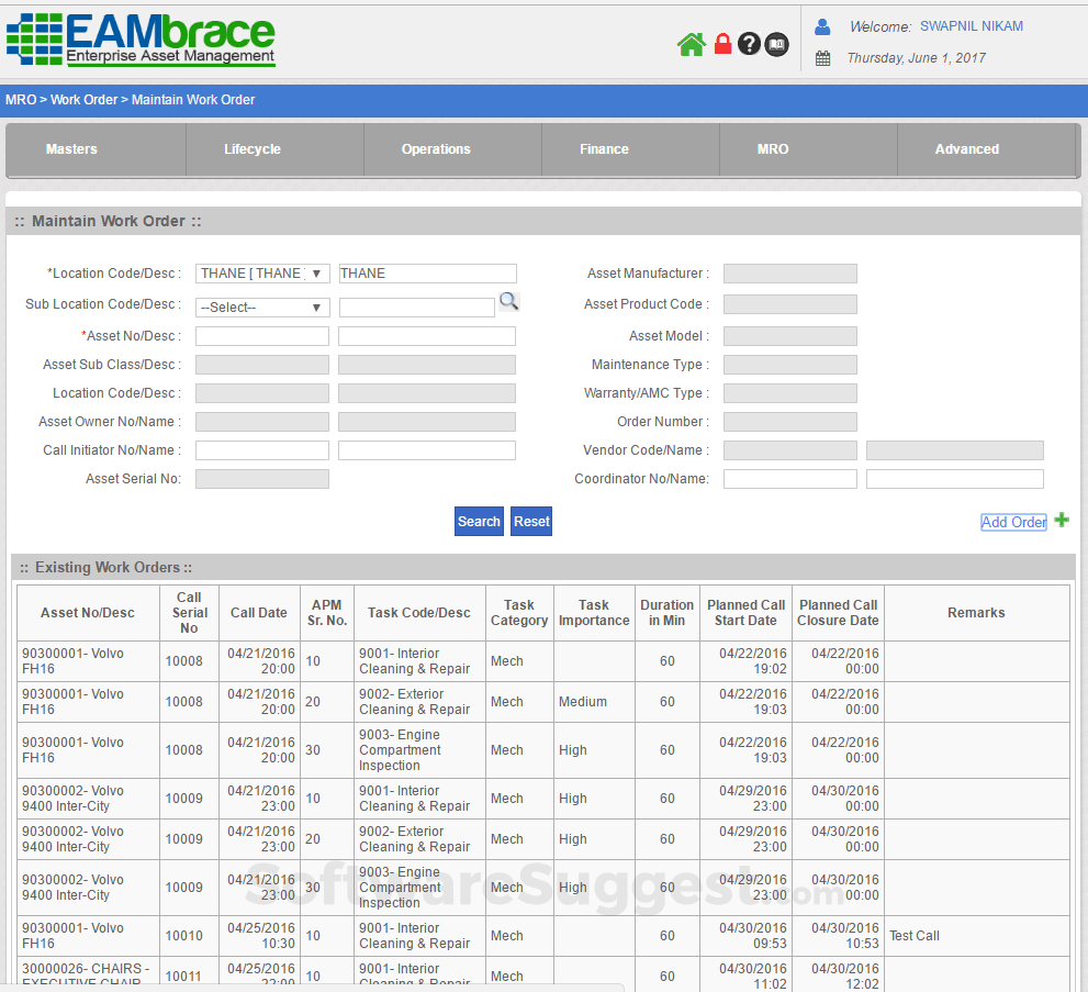 EAMbrace Maintenance Management Screenshot1